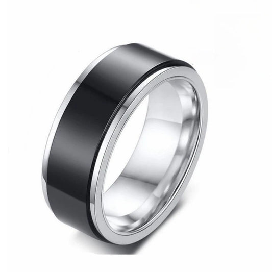 Trendy Rotating Stainless Steel Ring for Men, Creative Double-layer Black Ring