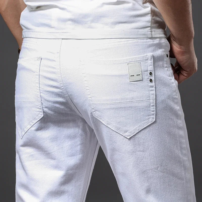 Men's Slim White Jeans Casual Trousers for Spring and Autumn
