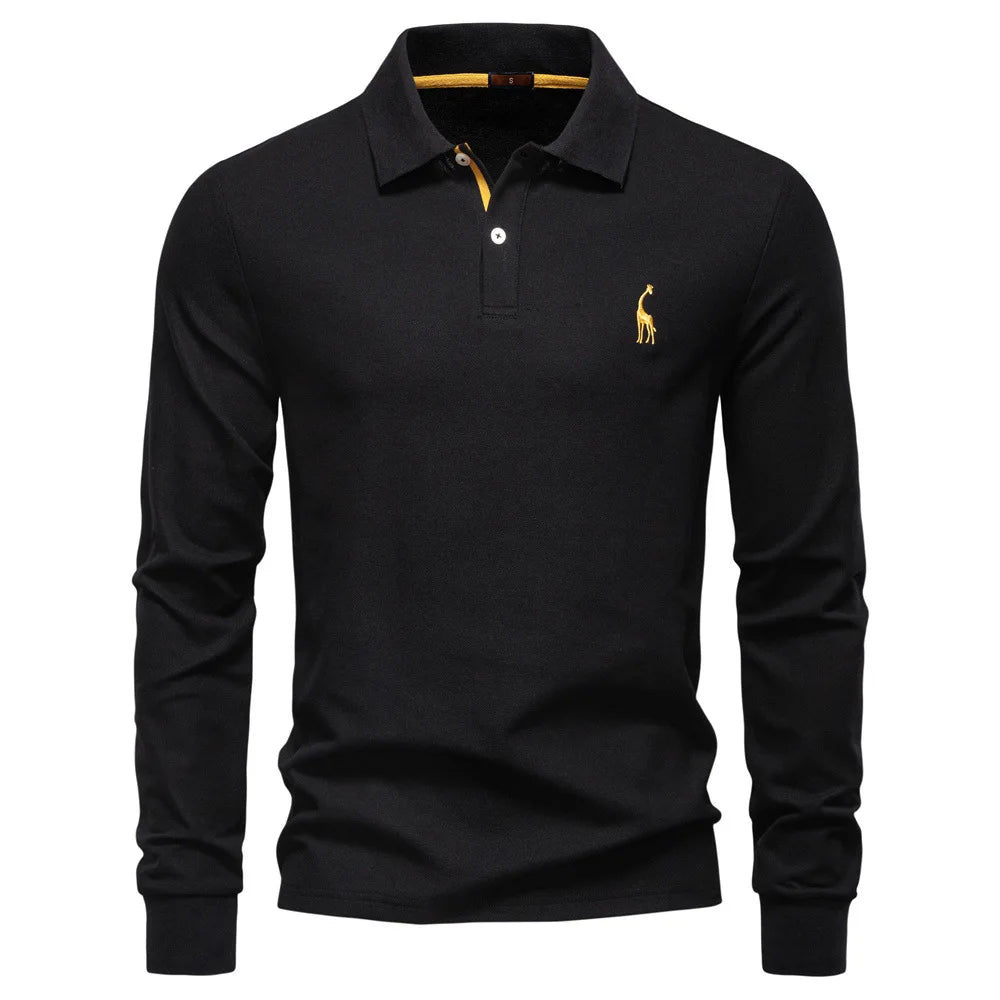 Autumn New Men's Deer Embroidery Cotton Rich Blend Collared Shirts