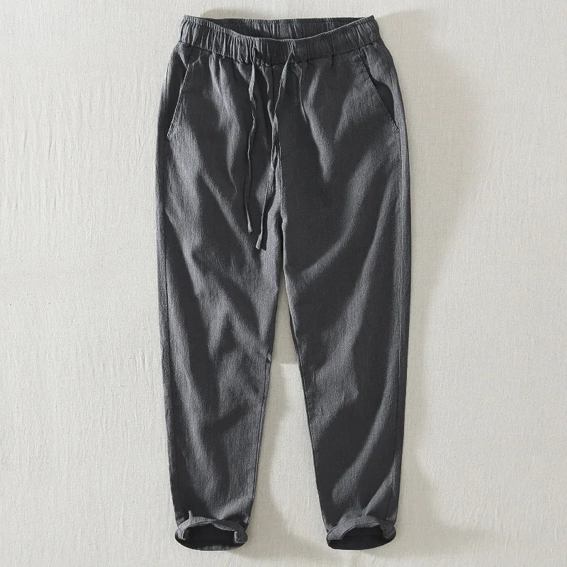 Summer New Casual Linen Ankle-length Pants for Men Clothing Simple Drawstring Thin Streetwear Oversize BL8226
