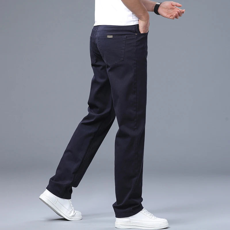 Men's Jeans Fashion Straight Business Casual Stretch Denim Pants Classic Fit Solid Color Comfortable All Season Pants