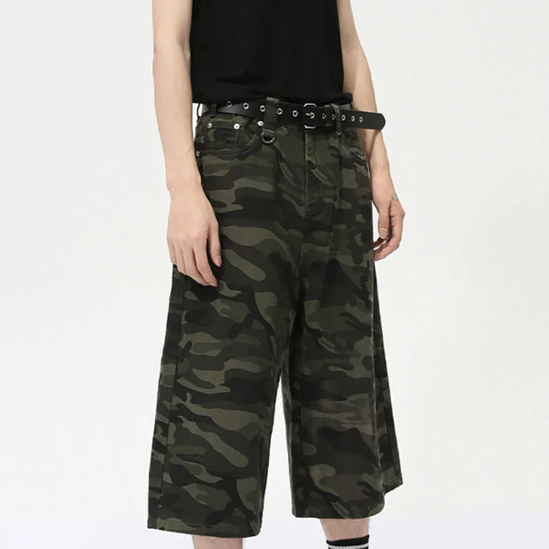 IEFB American Style Men's Shorts Camouflage Calf-Length Pants Straight Wide Leg Male Short Jeans Summer Fashion Bottom 9C7600