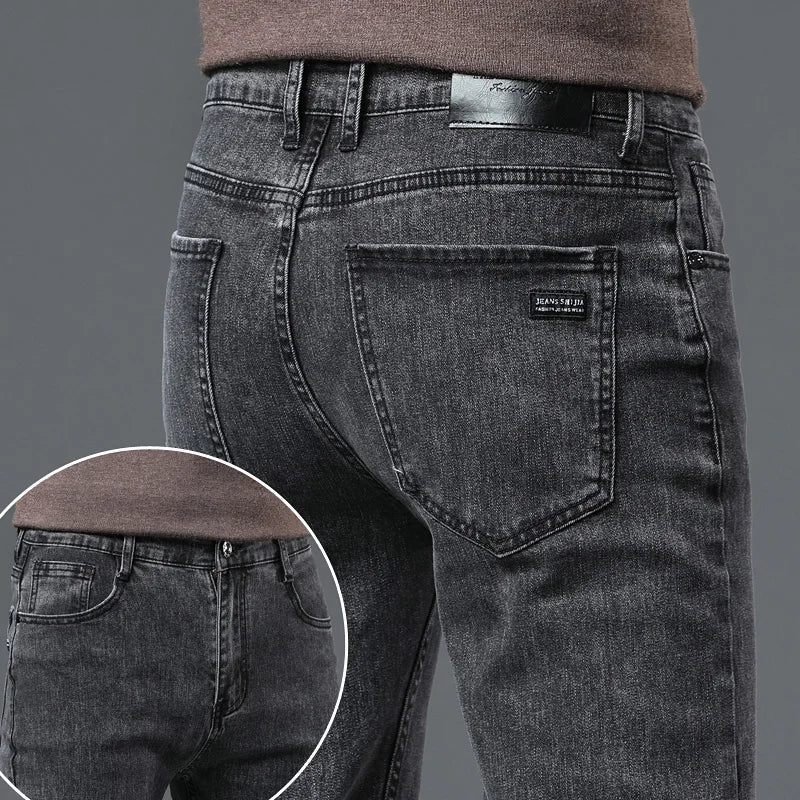 Men's Soft Stretch Denim Biker Jeans in Grey Black