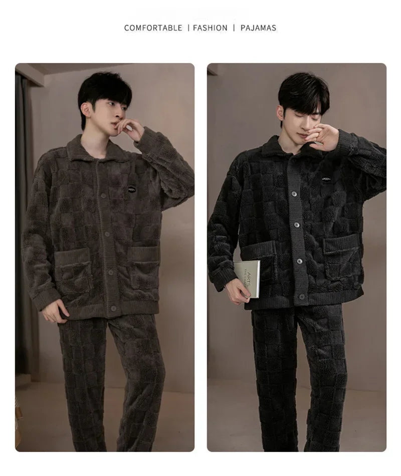 Men's Fleece-Lined Pajamas in Dark Gray