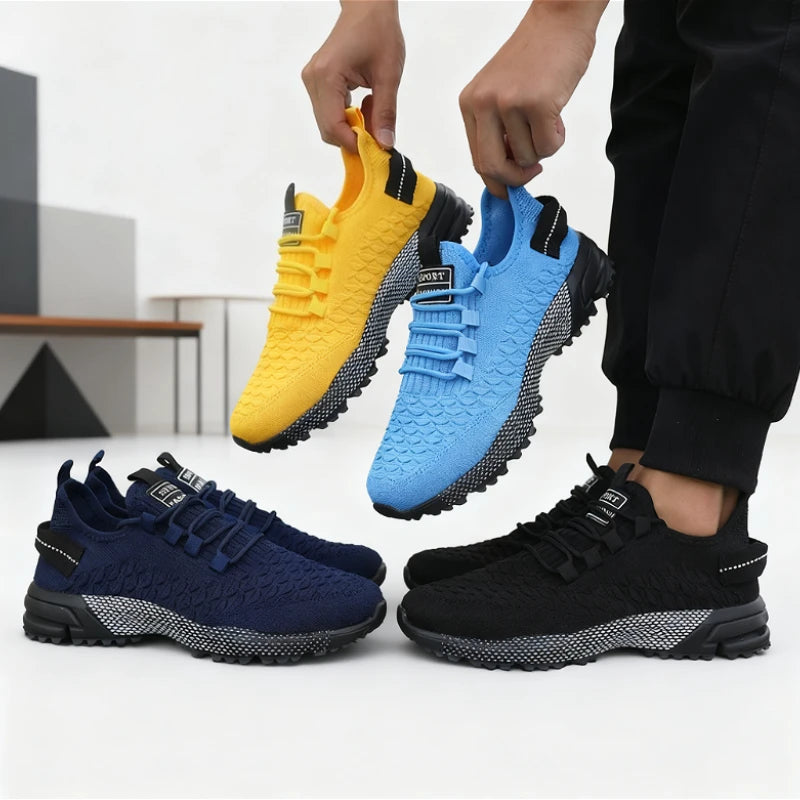 Men's Yellow Knit Sport Sneakers Lightweight Mesh Casual Shoes