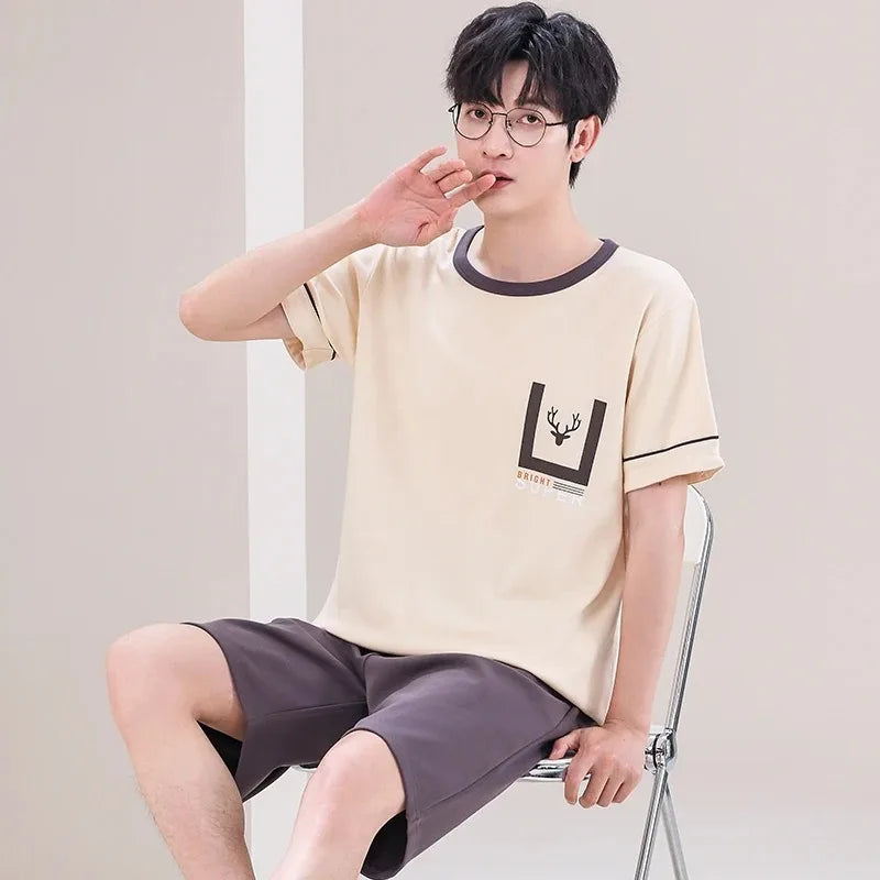 Summer Cotton Pyjamas Casual Pajamas Sleep Tops Shorts For Men Lovely Panda Print Pajama Sets Comfortable Cool Sleepwear 2022