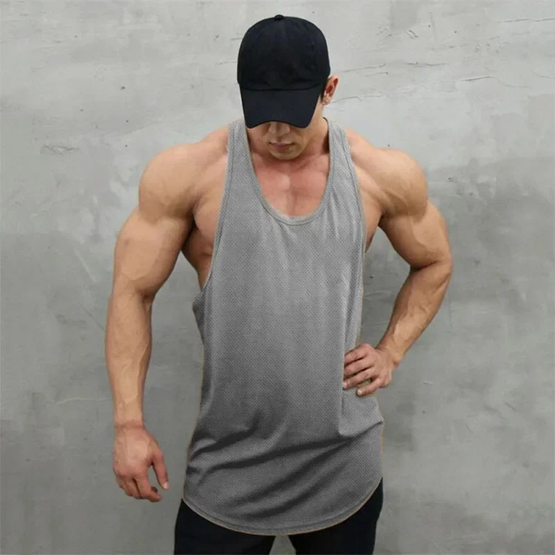 New Summer Brand Vest Mesh Gym Clothing Mens Tank Tops Sleeveless Shirt Bodybuilding Equipment Fitness Men's Stringer Tanktop