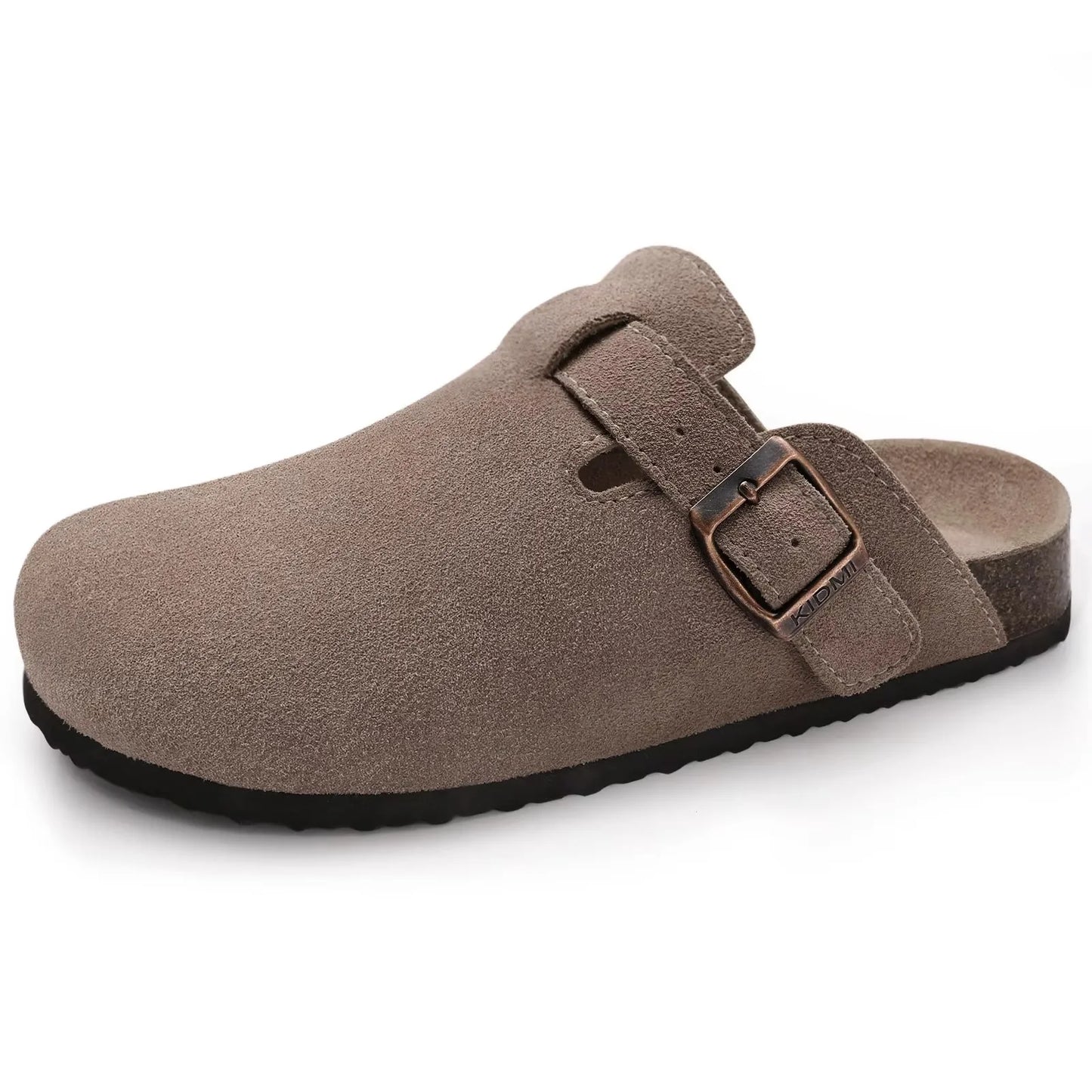 Asgard Women Cow Suede Clogs with Cork Sole and Buckle