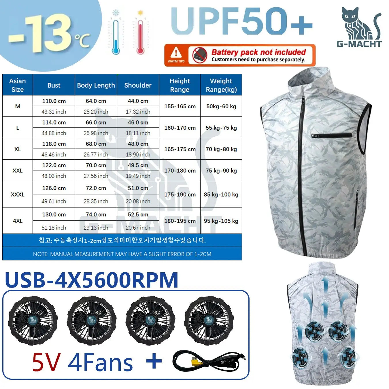 G-MACHT USB 12V/5V Cooling Vest for Men and Women