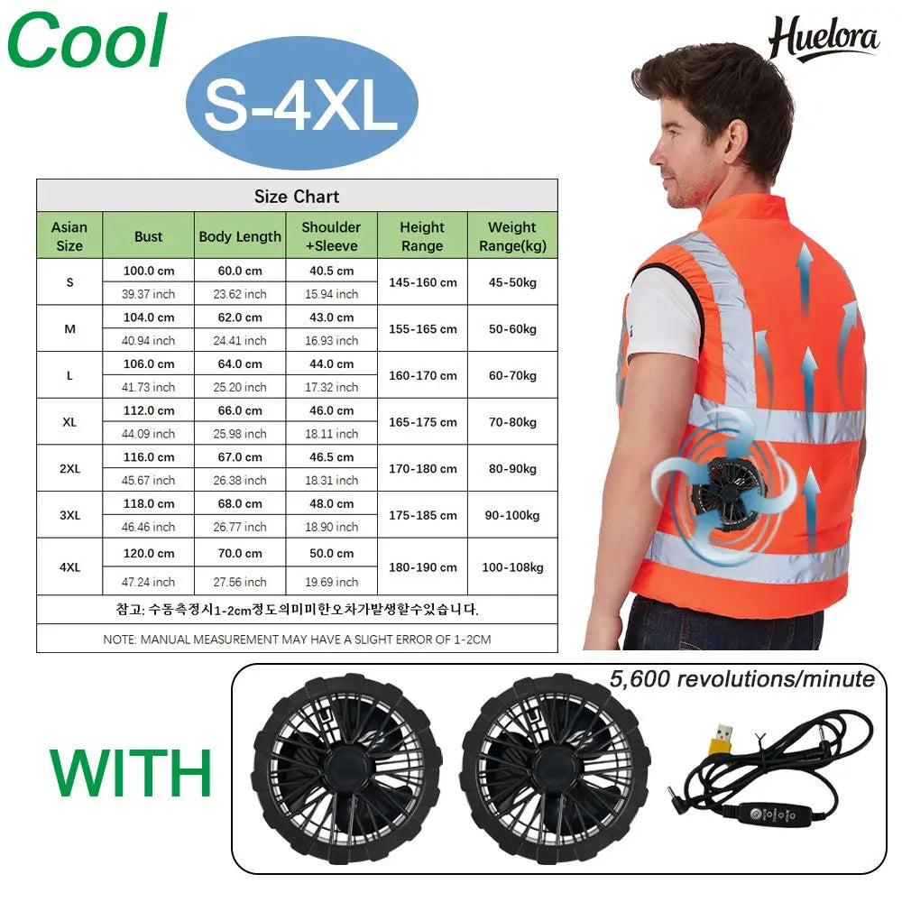 Cooling Vest USB Fan Waistcoat Reflective Polyester Workwear