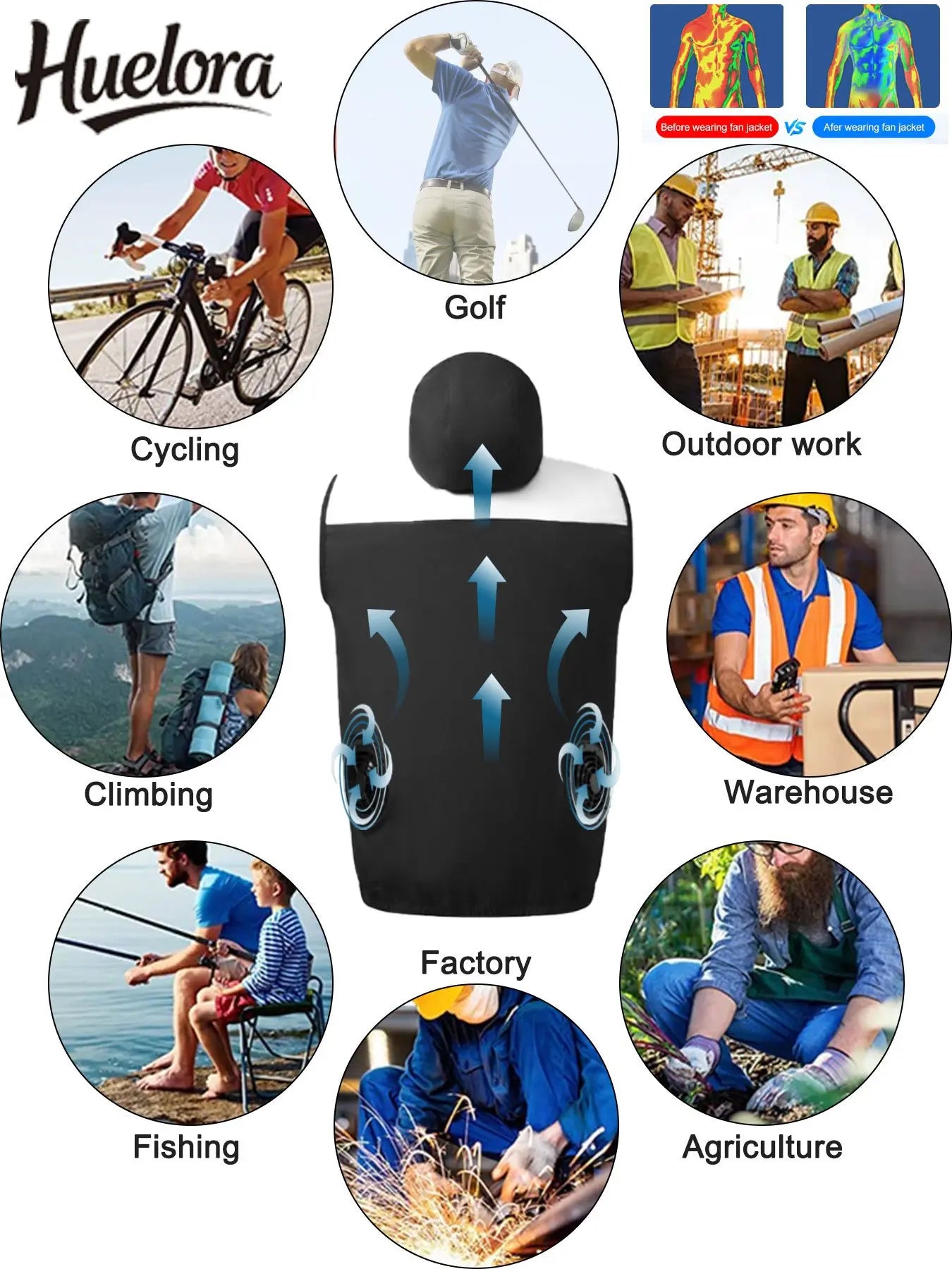 Huelora Summer Cooling Hooded Vest for Men and Women