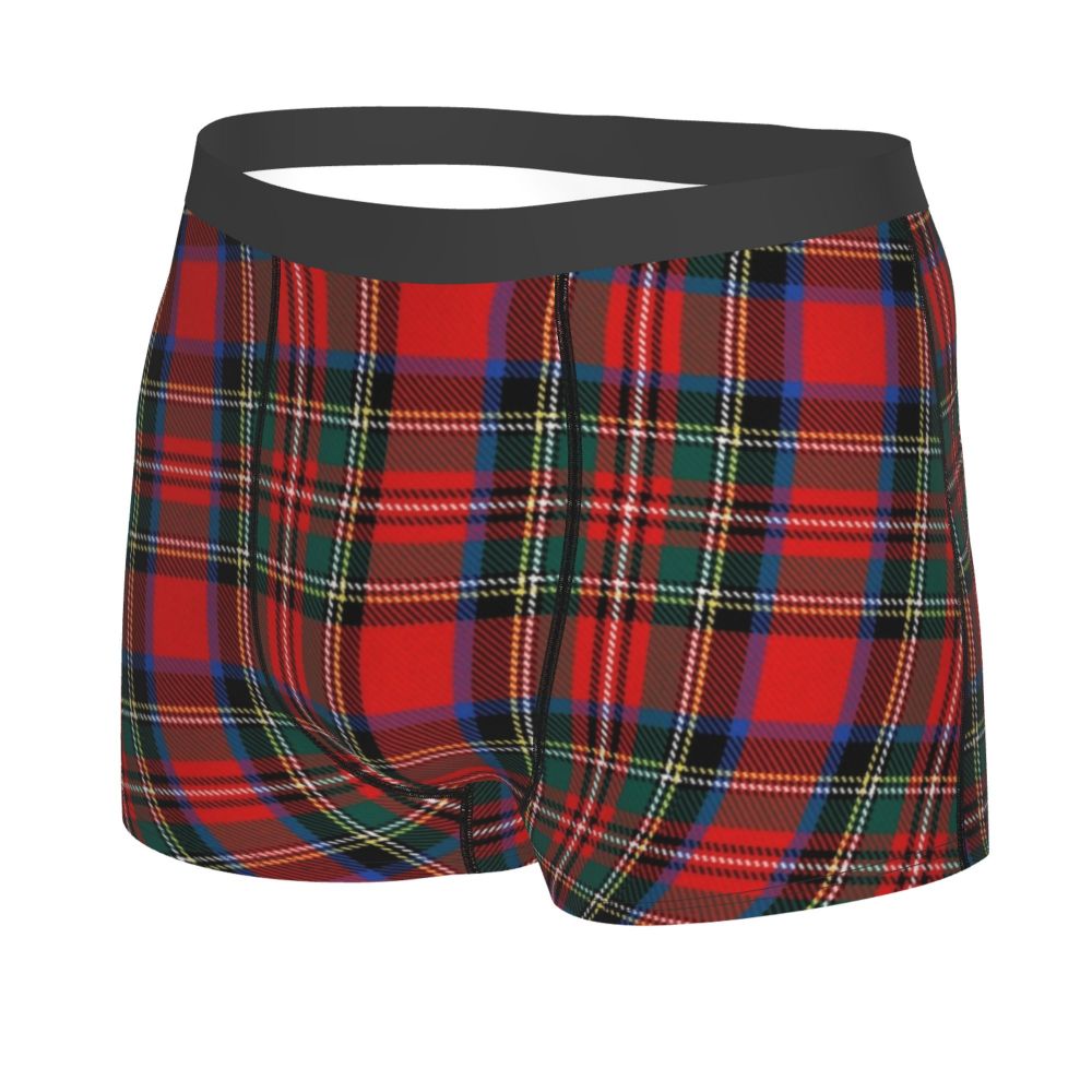 Black Watch Tartan Boxer Shorts for Men in Lycra and Polyester