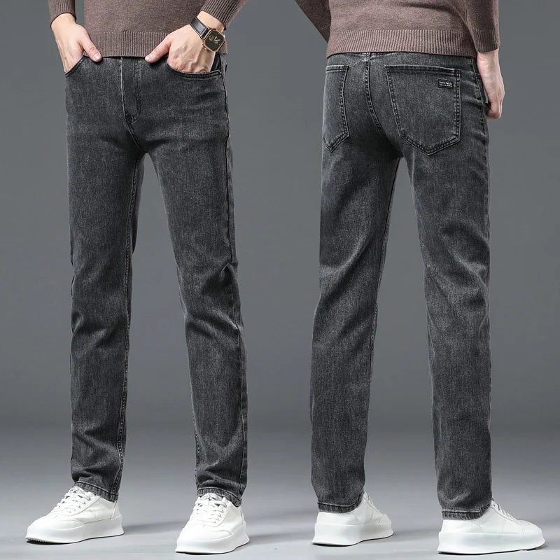Men's Soft Stretch Denim Biker Jeans in Grey Black