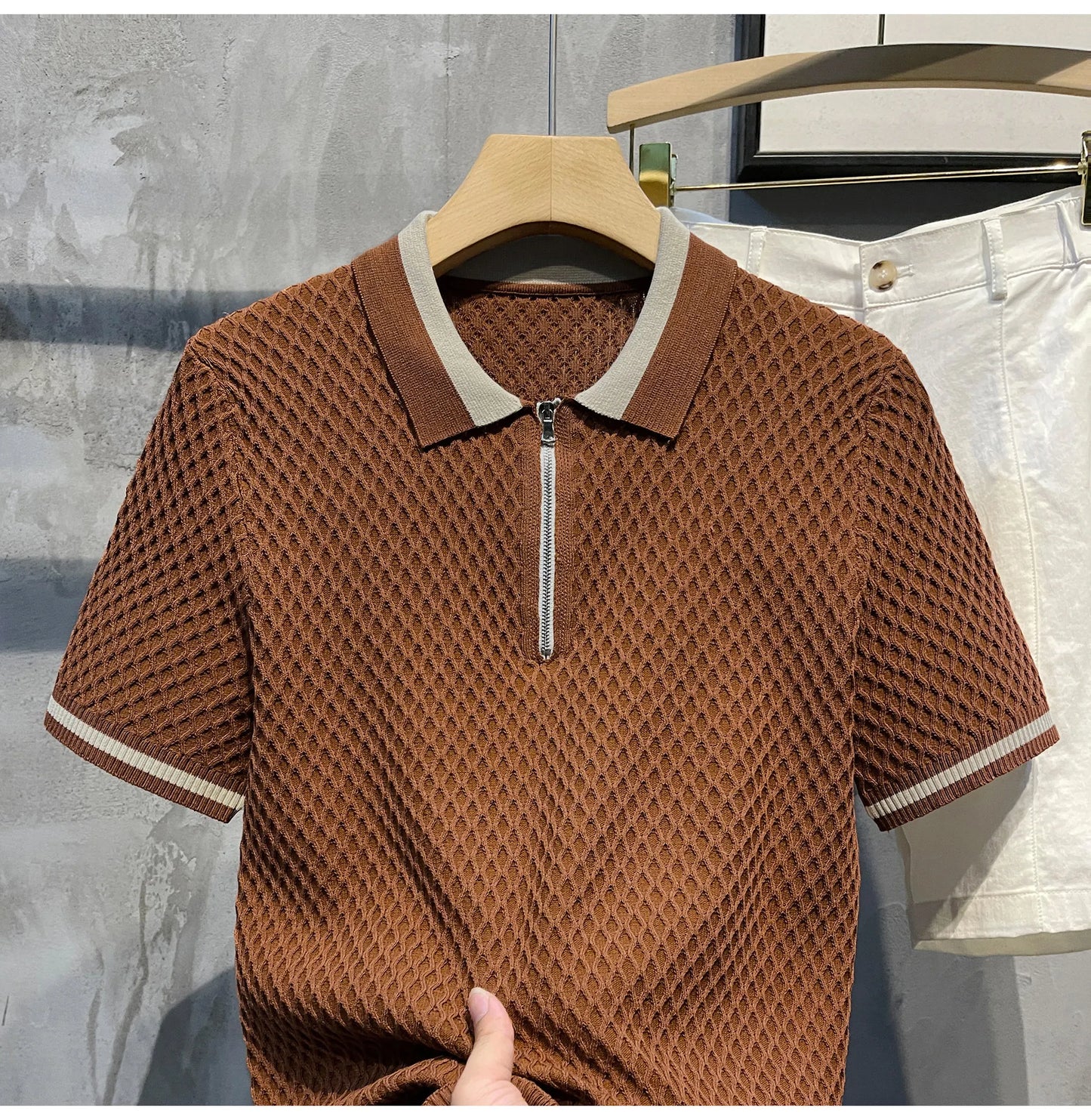 Men's Casual V-Neck Knitted Polo Shirt
