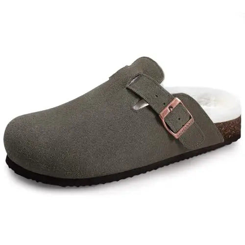 Asgard Women Cow Suede Clogs with Cork Sole and Buckle