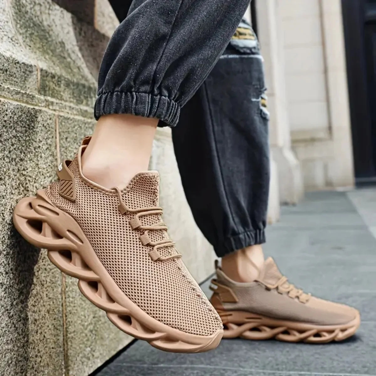 Men's Fashion Versatile Comfortable Lace-Up Sports Casual Shoes, Mesh Shoes, All-Season Versatile Braided Sole Trendy Shoes, Spo