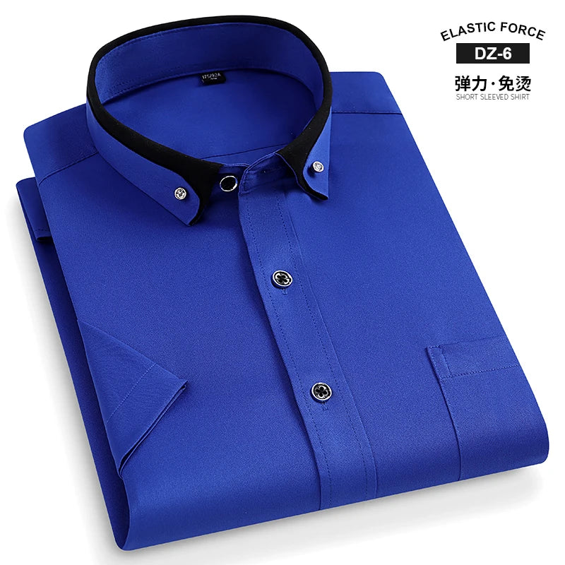 Men's Short Sleeve Business Dress Shirt with Contrast Collar
