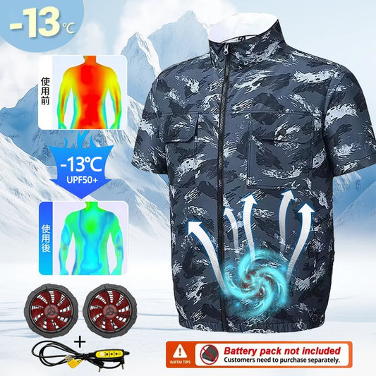 Men's Short Sleeve Cooling Jacket with USB Fan