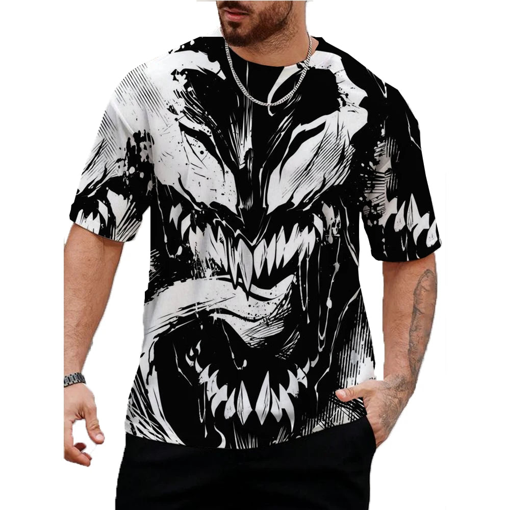 Marvel Venom Print T-Shirt Men's Shirt Summer Short Sleeved Male Pullover