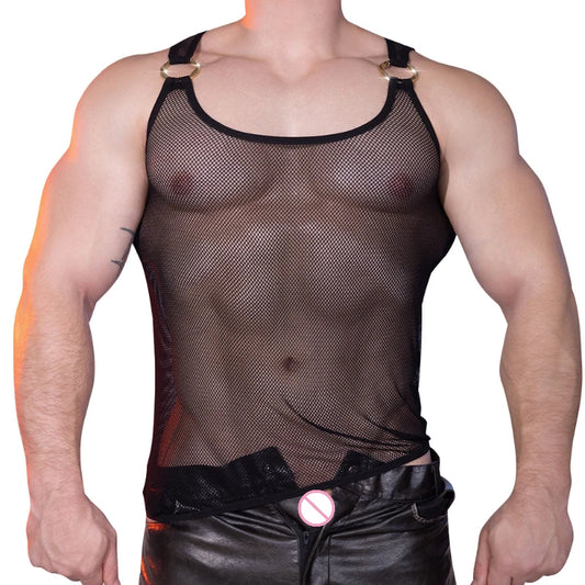 Men's Tops Vest Mesh Transparent High Elastic Ultra Thin Sexy Hollow Undershirt Underwear Bodybuilding Sleeveless Tank Tops