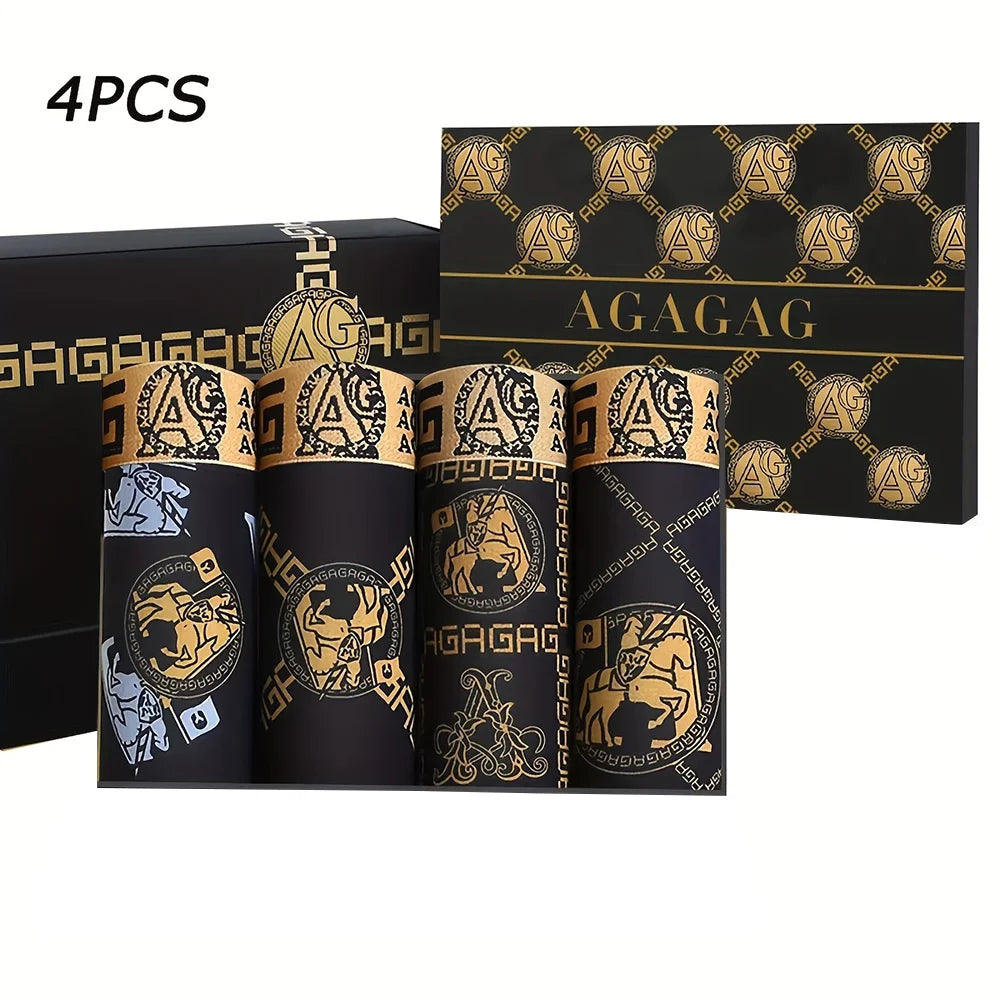 Men's Boxer Shorts Black Gold Print 4pcs Set