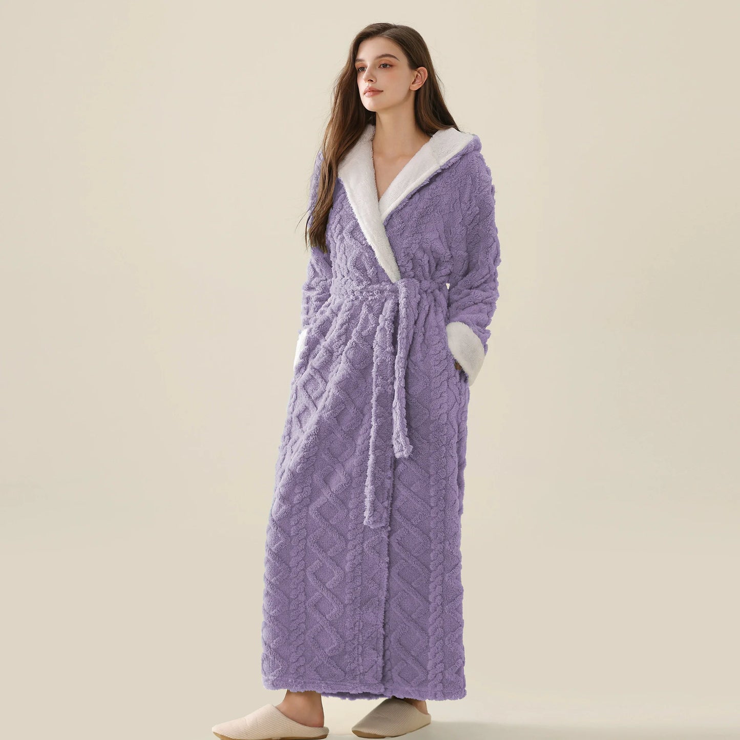 New Winter Flannel Hooded Men Long Robe Lounge Wear Thicken Warm Coral Fleece Male Sleepwear Kimono Bathribe Gown Loose Homewear