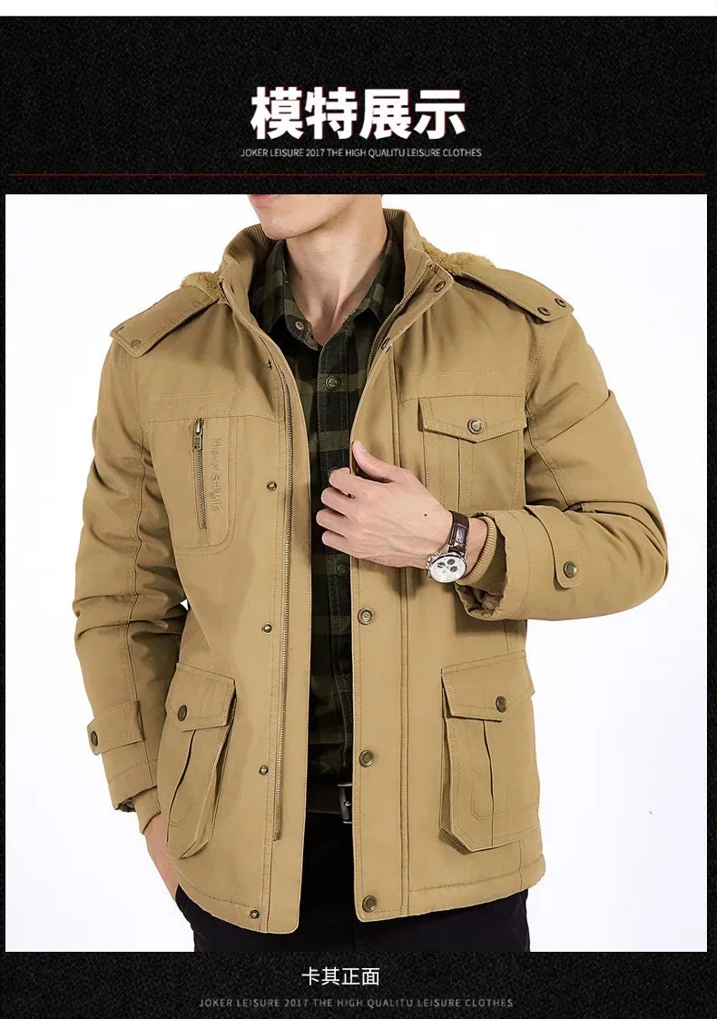 Plus Size Fleece Military Bomber Jacket Men Multi-pocket Pilot Jacket