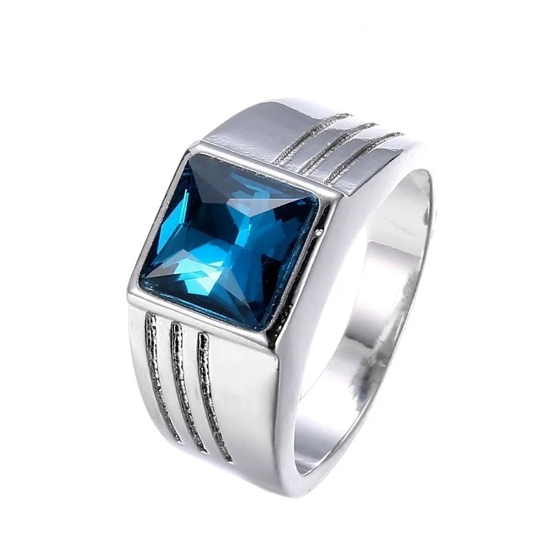 Inlaid Sapphire Men's Ring Simple Personalized Fashion Retro Style