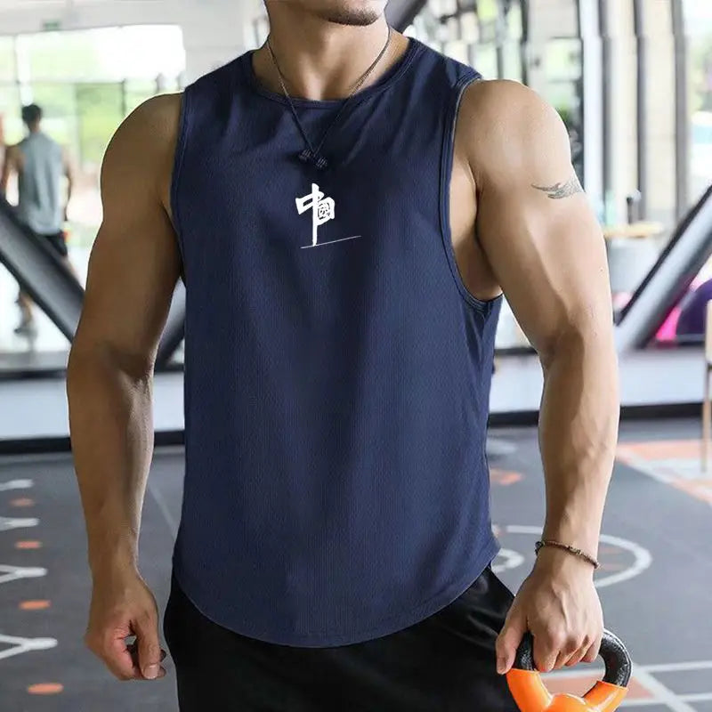 Mens fitness gyms Tank top Summer Men's Trendy Brand Running Training Quick Dry Sports Sleeveless Vest Basketball T-Shirt Vest