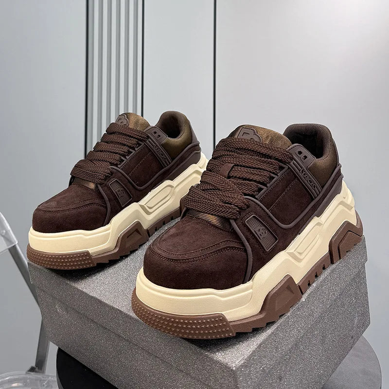 Men's Leather Casual Sneakers with Lace-Up Closure
