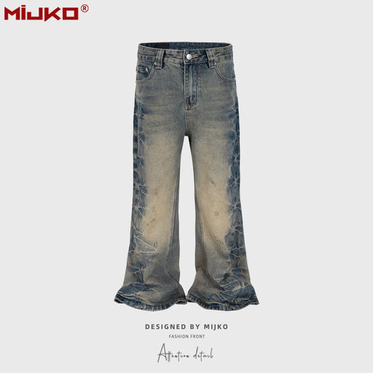 MIJKO Vintage Washed Men's Casual Denim Jeans