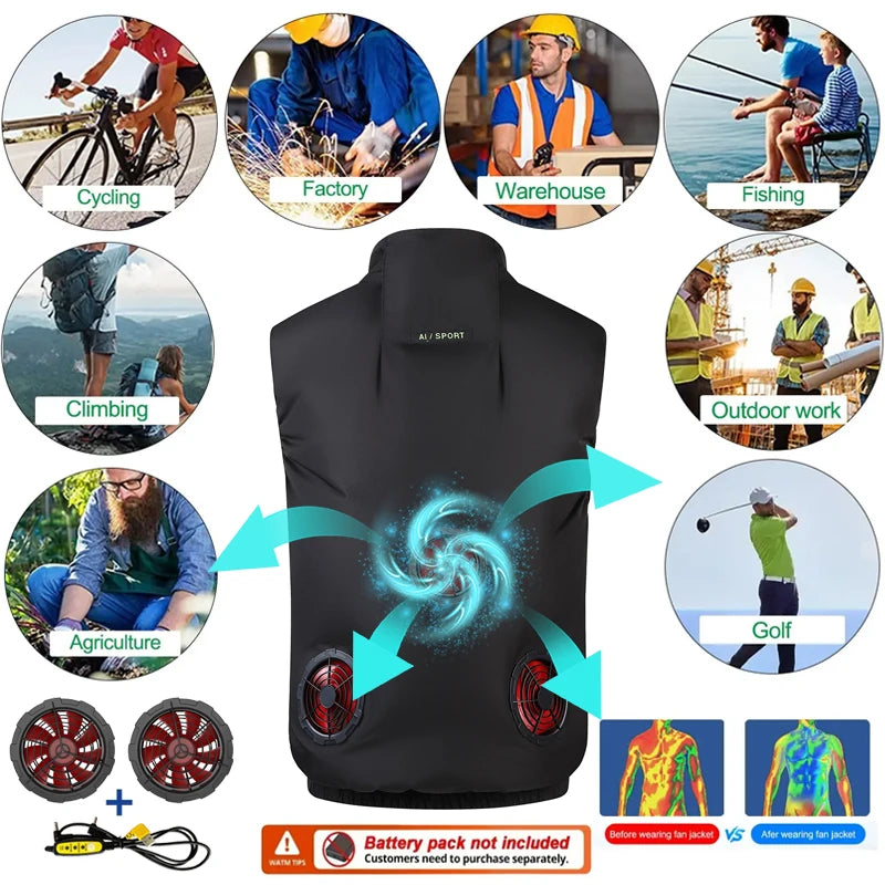 Cooling Fan Vest for Men and Women, Polyester, Unisex