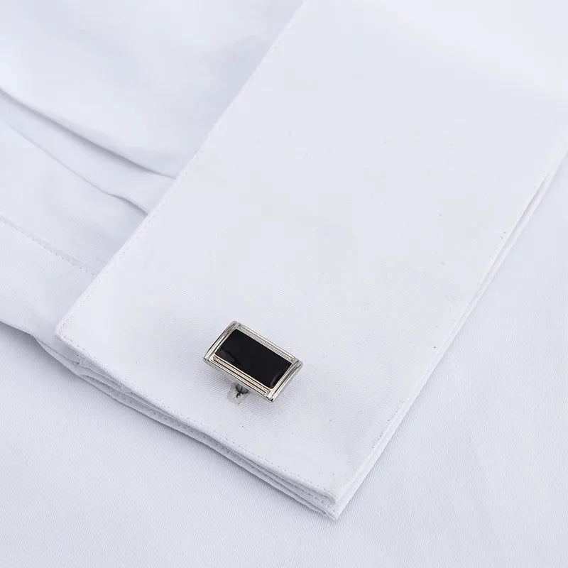 Men's Solid Long Sleeve Dress Shirt with French Cufflinks