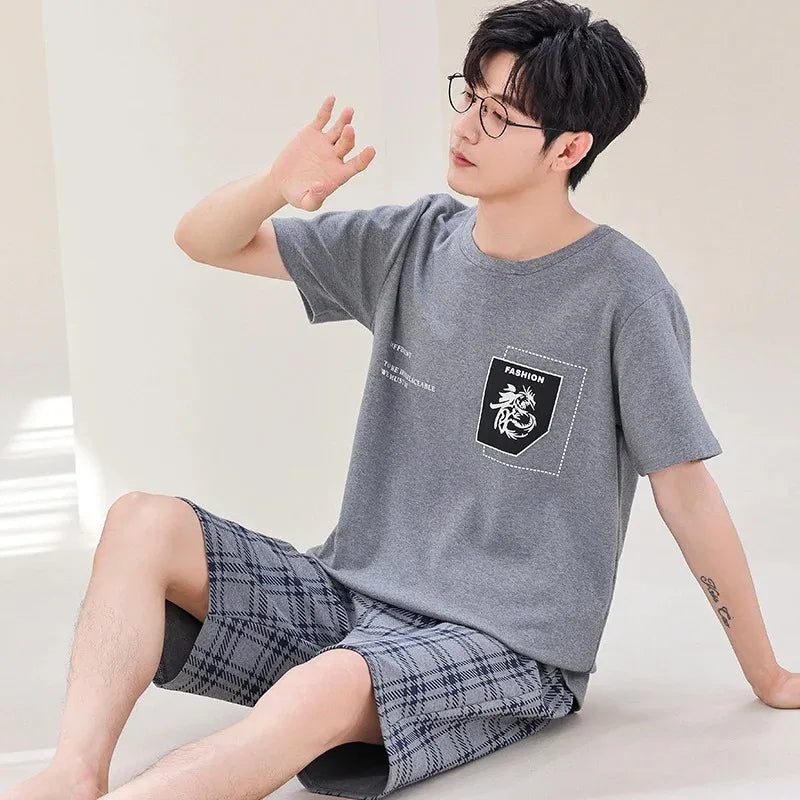 Summer Cotton Pyjamas Casual Pajamas Sleep Tops Shorts For Men Lovely Panda Print Pajama Sets Comfortable Cool Sleepwear 2022