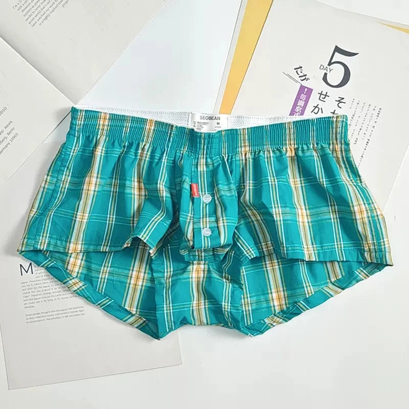 Men Pajama Pants Sleepwear Plaid Lounge Wear Casual Short Bath Skirt Mens Sleep Bottoms Breathable Nightwear Bathrobe Nightdress
