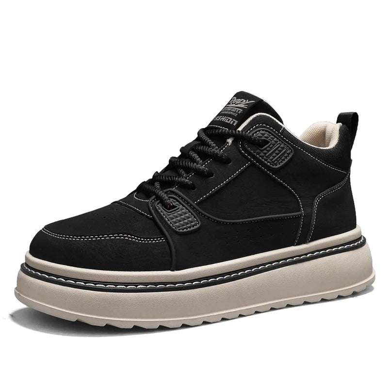 Mens Casual High Top Sneakers with Leather Upper