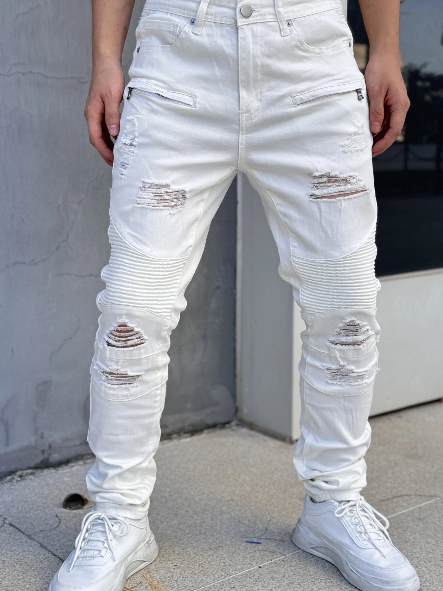 Men's Slim Fit Jeans in White Cotton Blend