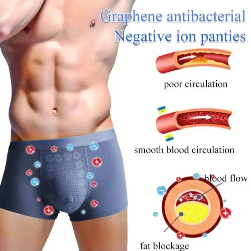 Men’s Black Boxer Shorts with Anion Technology and Massage Design