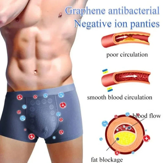 Men’s Black Boxer Shorts with Anion Technology and Massage Design
