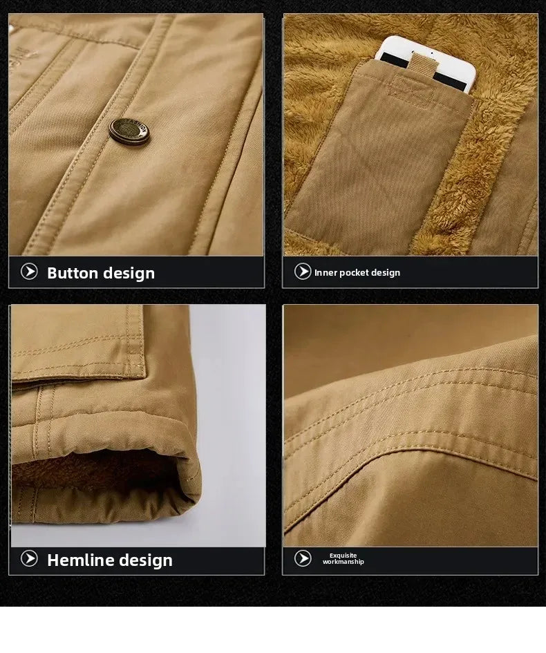 Plus Size Fleece Military Bomber Jacket Men Multi-pocket Pilot Jacket