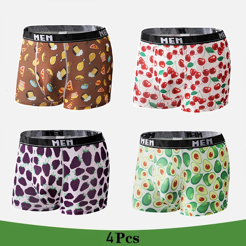 Men's Boxer Shorts 4Pcs Polyester Printed Underwear