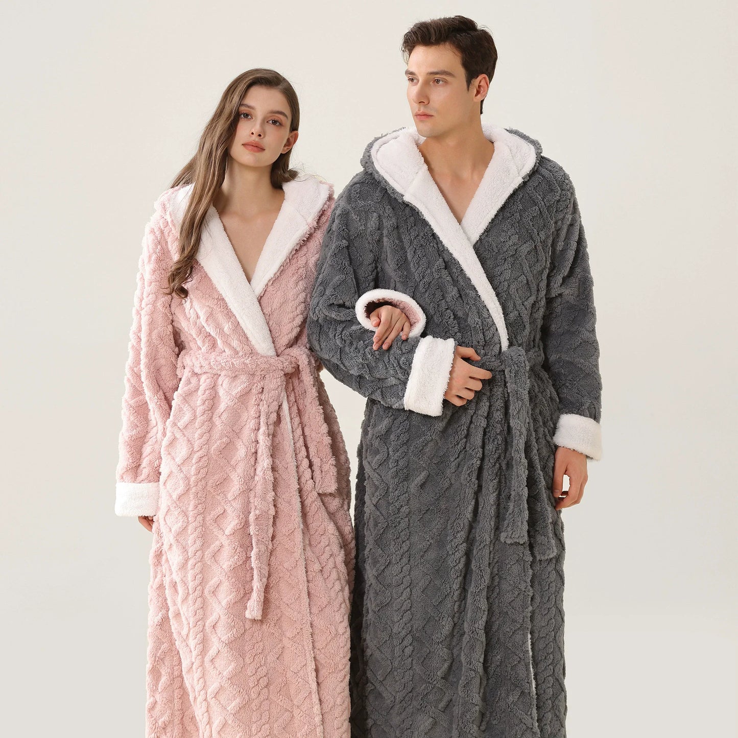 New Winter Flannel Hooded Men Long Robe Lounge Wear Thicken Warm Coral Fleece Male Sleepwear Kimono Bathribe Gown Loose Homewear
