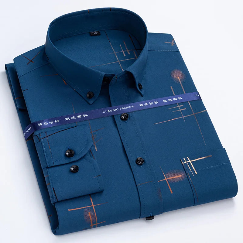 Men's Non-iron Plaid Dress Shirt for Spring and Autumn
