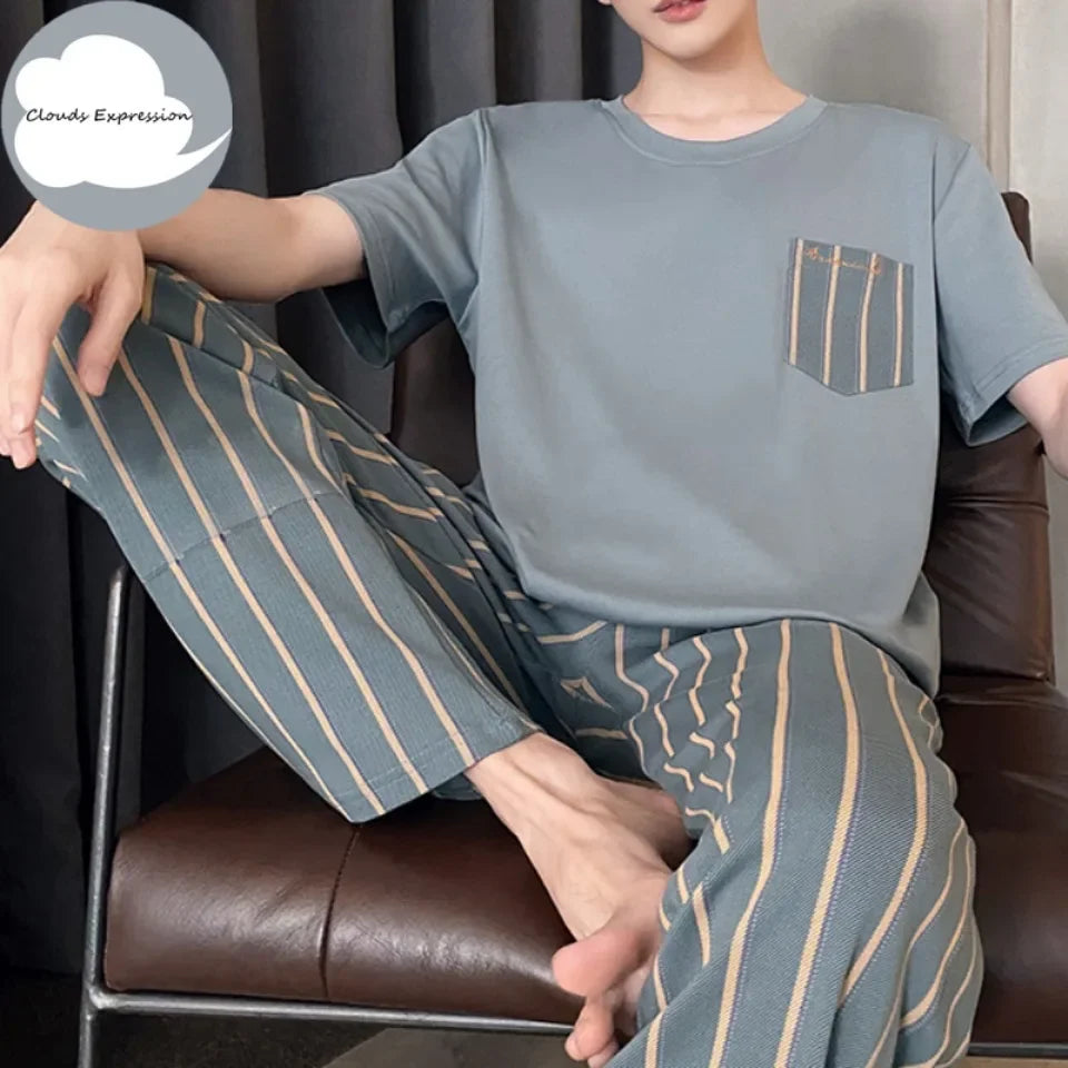 Summer Knitted Mens Casual Pyjamas Set