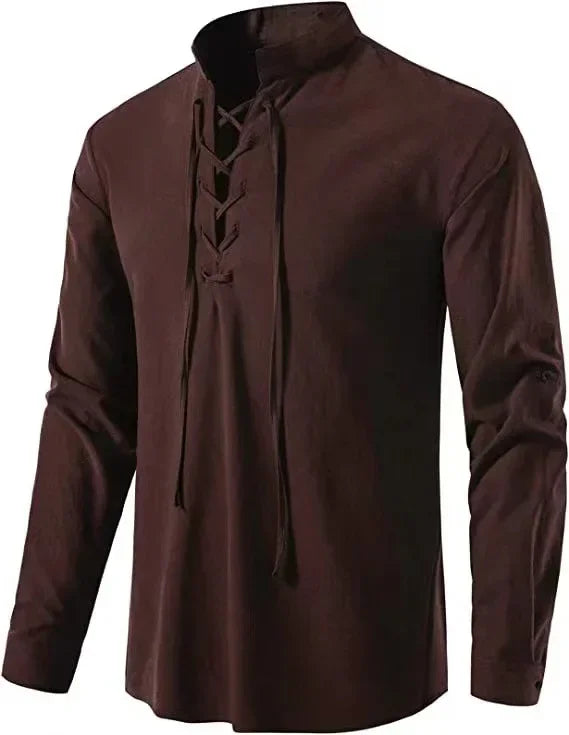 NONE 2026 + Men's Casual Blouse Cotton Linen Shirt Top