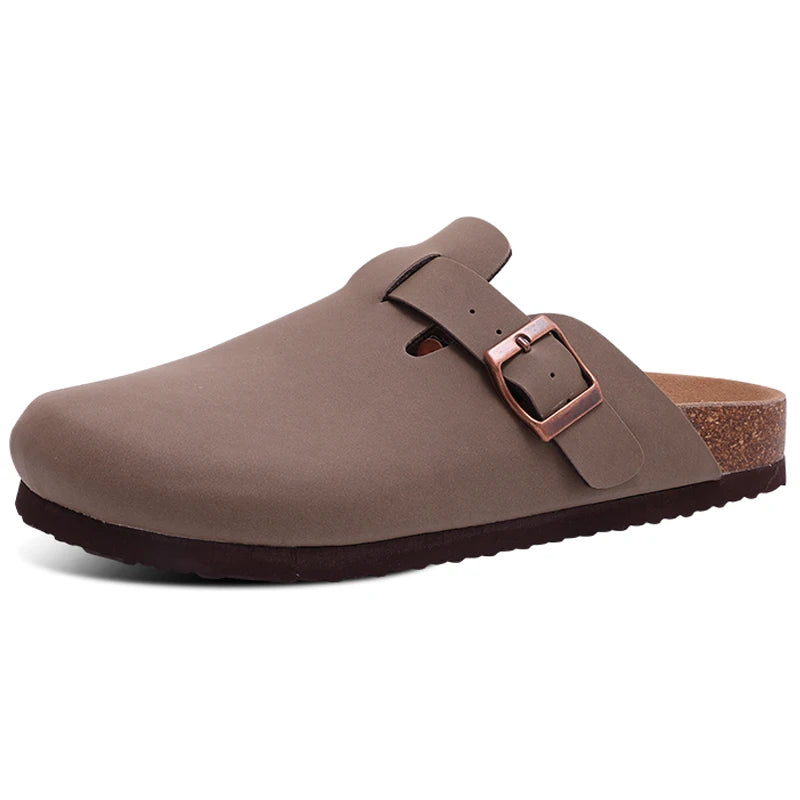 Asgard Women Cow Suede Clogs with Cork Sole and Buckle