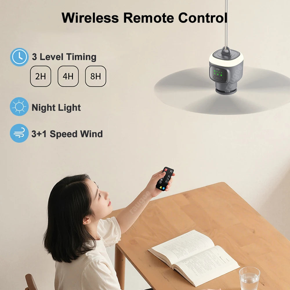 Portable 12000mAh Ceiling Fan With Remote Control