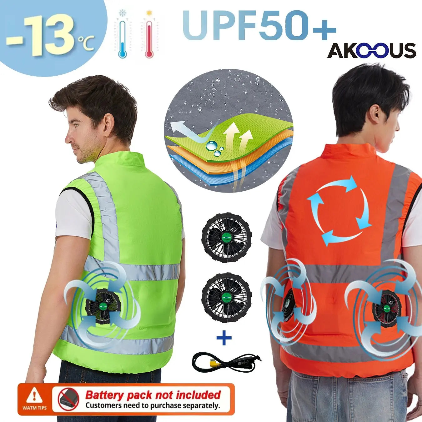 AKOOUS USB 3-Fans Cooling Vest for Men and Women