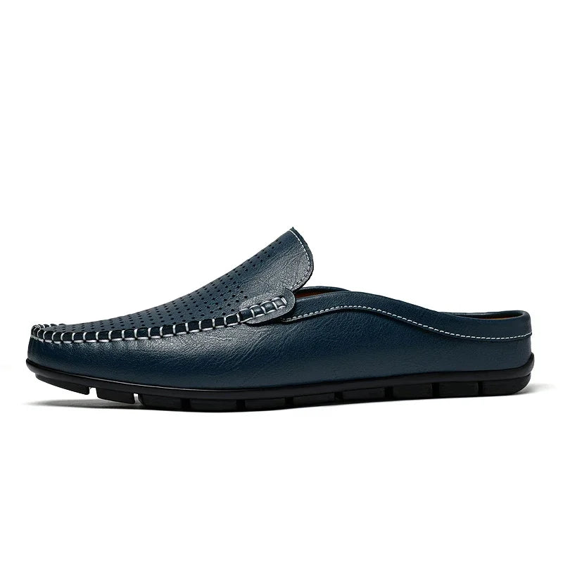 Men's Summer Mules Perforated Leather Slip-On Slippers