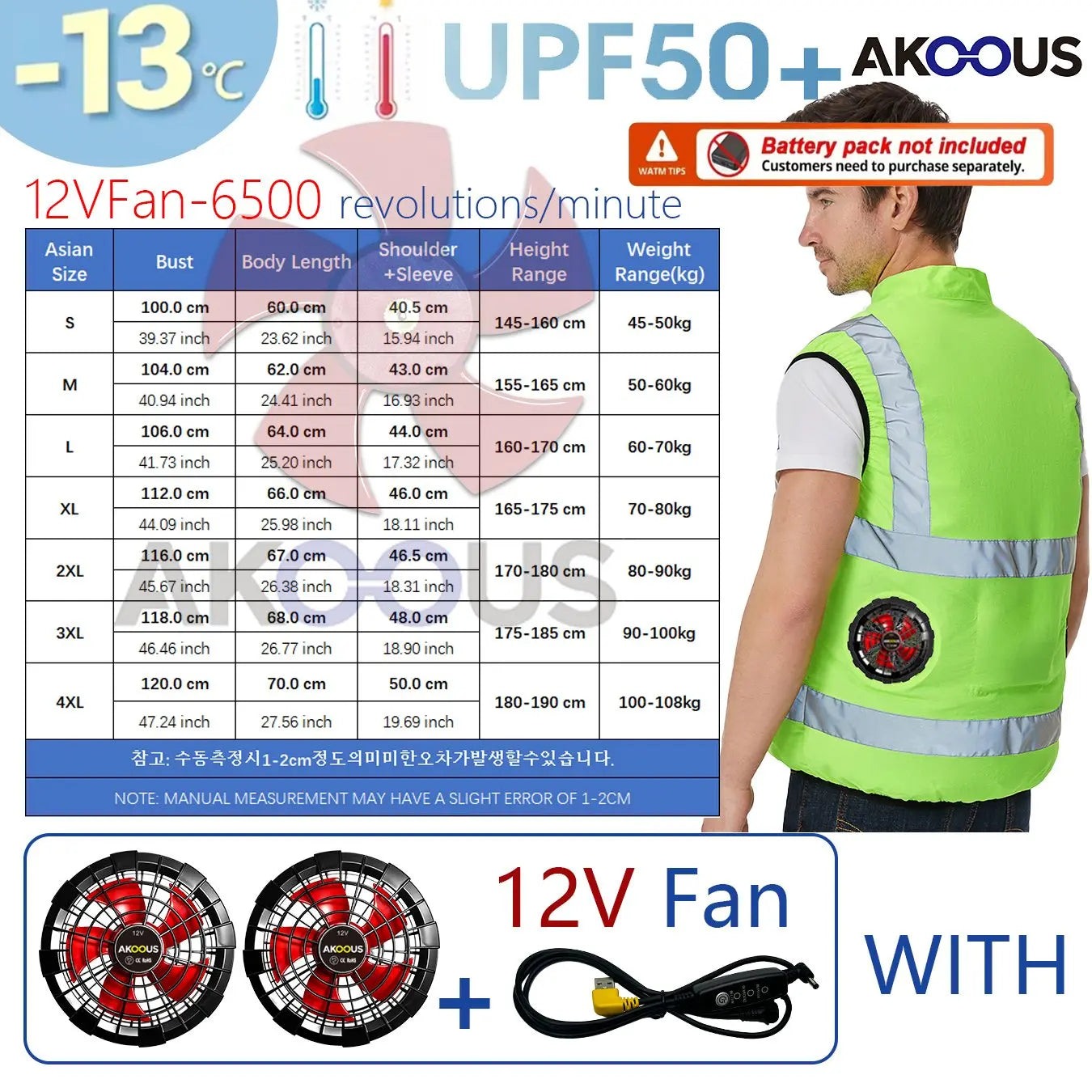 AKOOUS USB 3-Fans Cooling Vest for Men and Women